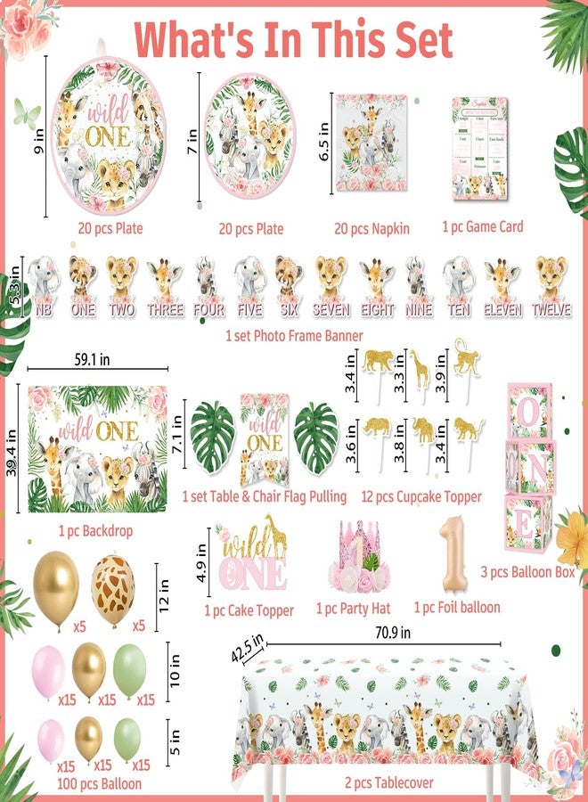 Cocomigo 184pcs Wild One Birthday Decorations Girl, Wild One Party Decorations Include Plate Banner Backdrop Tablecloth Cake Topper Pink Balloon Arch for Wild One Birthday Decorations - Image 2